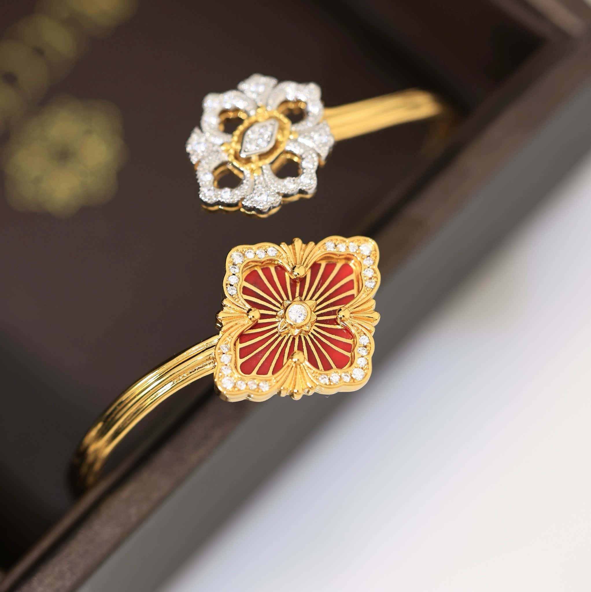 Van Cleef & Arpels Elegant Gold Plated Bracelets with Enamel and Diamond Accents